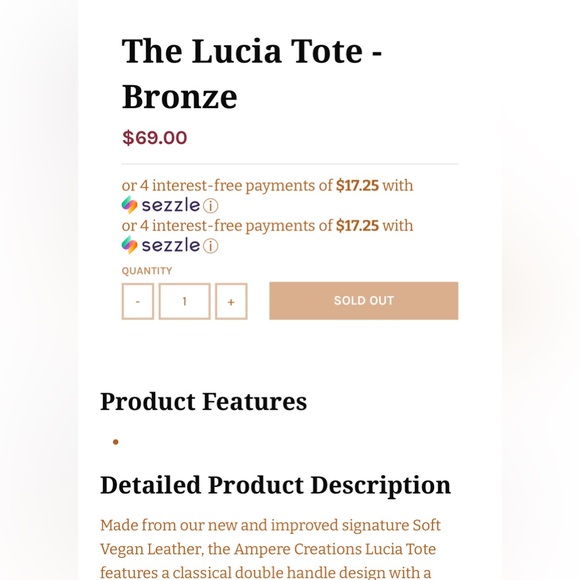 The Lucia Tote - Large Bronze Tote Bag by Ampere; High quality vegan leather - Picture 15 of 16